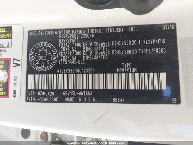 Toyota Venza Xle 2016 4T3BK3BB1GU123251 Image 9