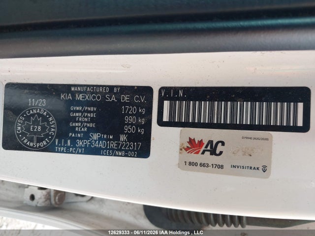 Продажа на аукционе авто 2024 Kia Forte Ex/ex Premium/ex+/gt-line, vin: 3KPF34AD1RE722317, номер лота: 12629333