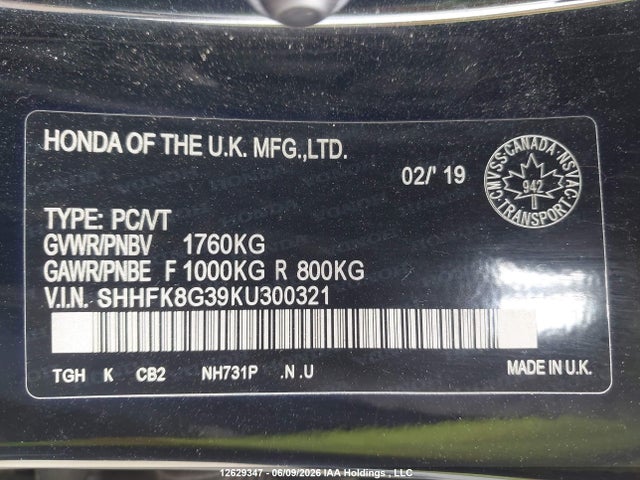 SHHFK8G39KU300321 Honda Civic Type-r