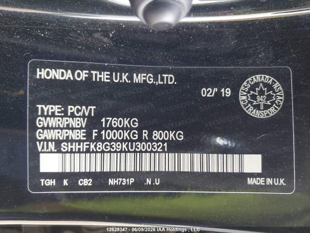 SHHFK8G39KU300321 Honda Civic Type-r