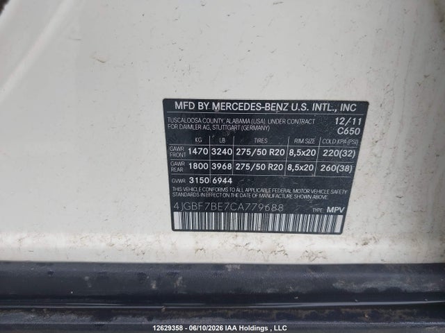 Aukcja sprzedaży 2012 Mercedes-benz Gl 450 4matic, vin: 4JGBF7BE7CA779688, numer aukcji: 12629358