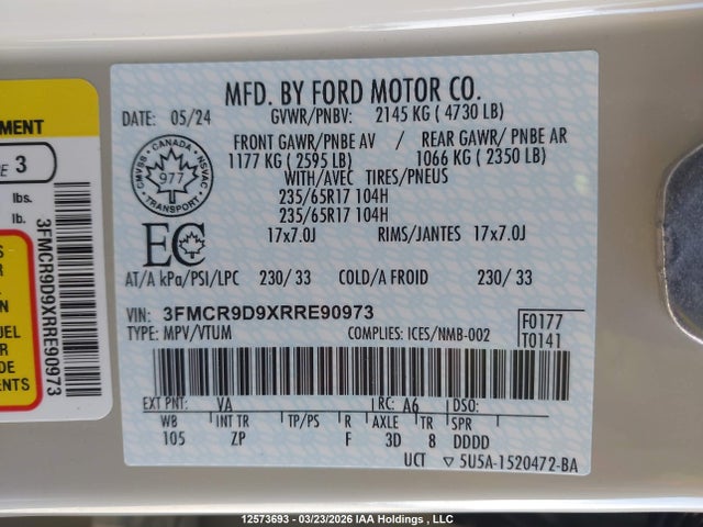 Aukcja sprzedaży 2024 Ford Bronco Sport Badlands, vin: 3FMCR9D9XRRE90973, numer aukcji: 12573693