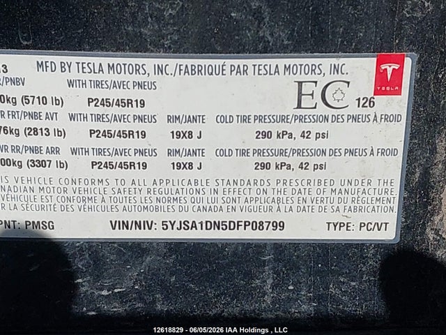 Продажа на аукционе авто 2013 Tesla Model S, vin: 5YJSA1DN5DFP08799, номер лота: 12618829