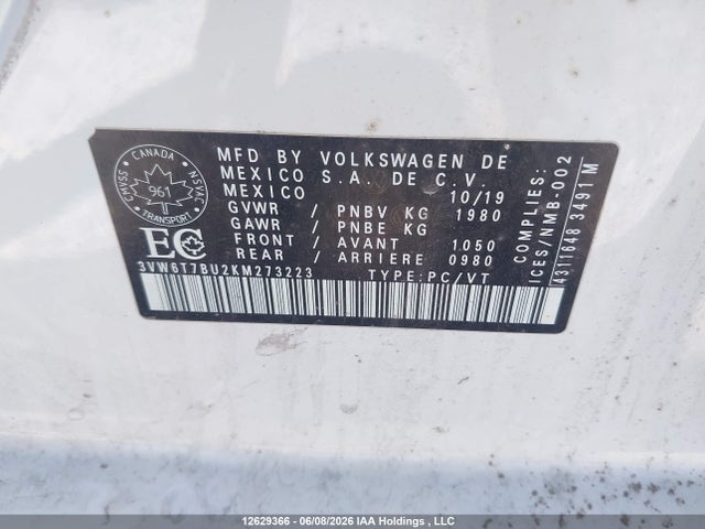 Продажа на аукционе авто 2019 Volkswagen Jetta Gli 35th Edition, vin: 3VW6T7BU2KM273223, номер лота: 12629366