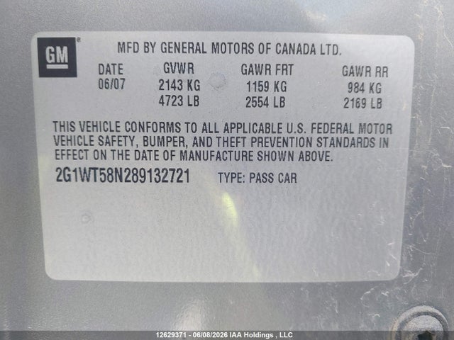 Продаж на аукціоні авто 2008 Chevrolet Impala Lt, vin: 2G1WT58N289132721, номер лоту: 12629371