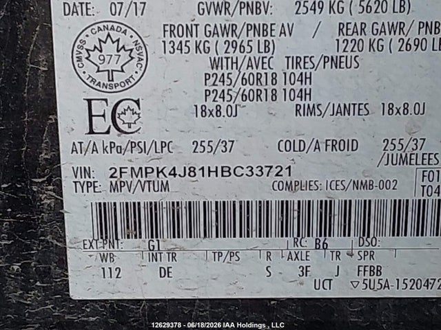 Aukcja sprzedaży 2017 Ford Edge Sel, vin: 2FMPK4J81HBC33721, numer aukcji: 12629378