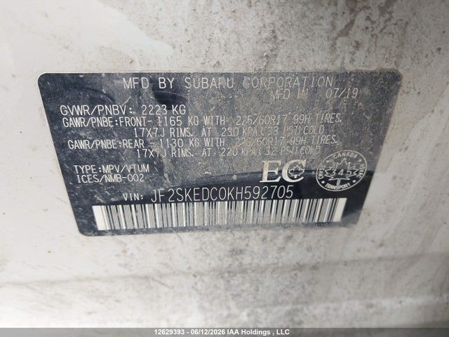 12629393 :رقم المزاد ، JF2SKEDC0KH592705 vin ، 2019 Subaru Forester Premium مزاد بيع