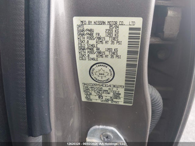 12620328 :رقم المزاد ، 5N1ED28Y64C643629 vin ، 2004 Nissan Xterra Se مزاد بيع