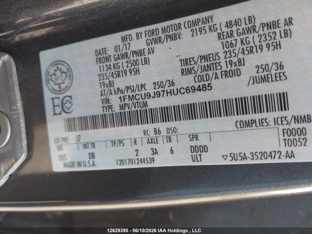 Ford Escape Titanium 2017 1FMCU9J97HUC69485 Image 9