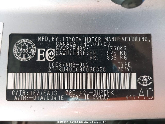 Продаж на аукціоні авто 2009 Toyota Matrix, vin: 2T1KU40E69C088328, номер лоту: 12612862