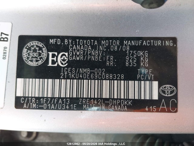 Продаж на аукціоні авто 2009 Toyota Matrix, vin: 2T1KU40E69C088328, номер лоту: 12612862