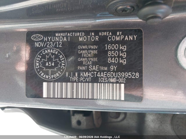 12629409 :رقم المزاد ، KMHCT4AE6DU399528 vin ، 2013 Hyundai Accent Gls/gs مزاد بيع