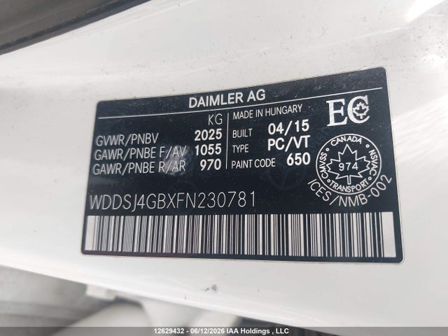Aukcja sprzedaży 2015 Mercedes-benz Cla 250 4matic, vin: WDDSJ4GBXFN230781, numer aukcji: 12629432