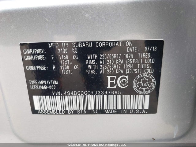 Subaru Outback 2.5i Premium 2018 4S4BSDGC7J3397695 Image 9