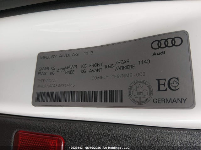 Продажа на аукционе авто 2018 Audi A4 Komfort, vin: WAUANAF48JN007446, номер лота: 12629443