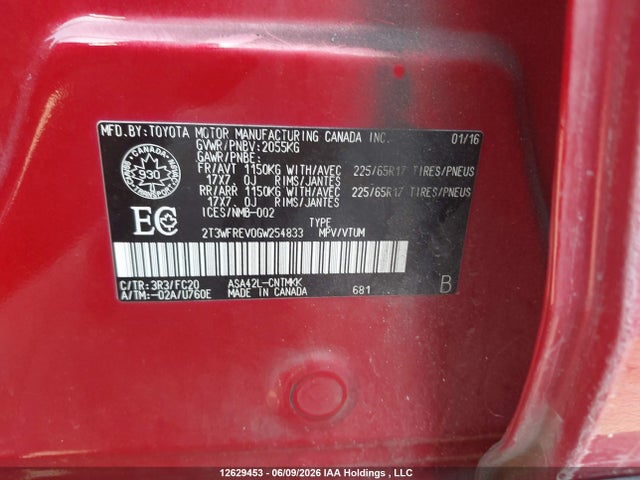 2T3WFREV0GW254833 Toyota Rav4 Xle