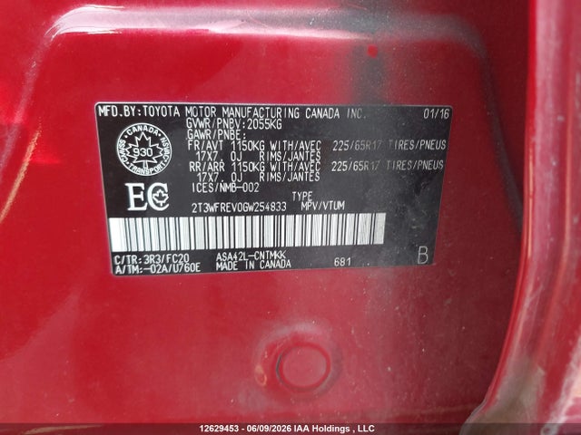 2T3WFREV0GW254833 Toyota Rav4 Xle