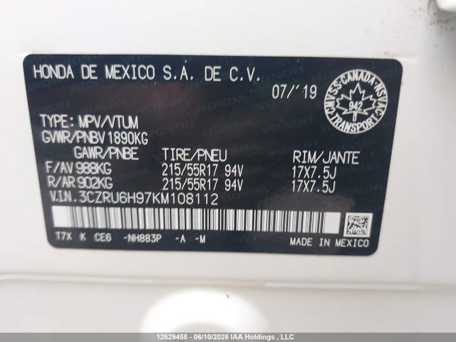 Продаж на аукціоні авто 2019 Honda Hr-v Touring, vin: 3CZRU6H97KM108112, номер лоту: 12629458