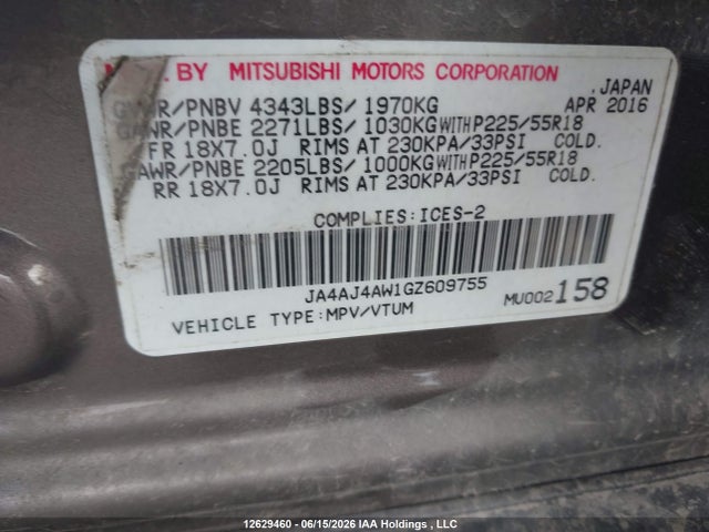 JA4AJ4AW1GZ609755 Mitsubishi Rvr Gt