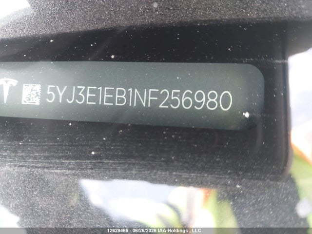 5YJ3E1EB1NF256980 Tesla Model 3 Long Range