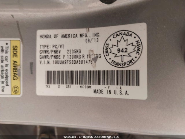 Продаж на аукціоні авто 2013 Acura Tl, vin: 19UUA9F58DA801475, номер лоту: 12629469