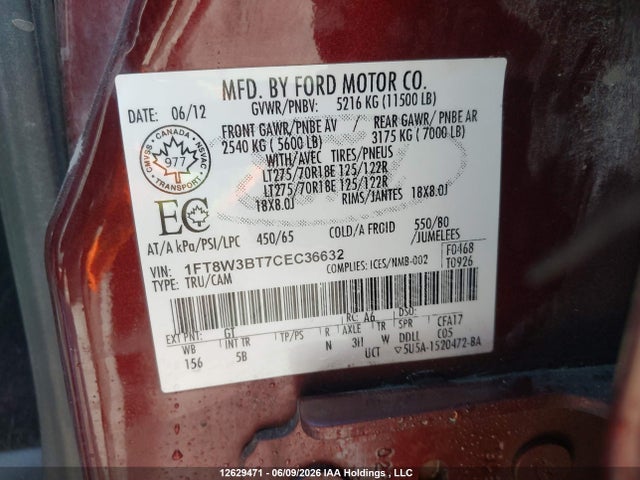 2012 Ford F350 Super Duty მანქანა იყიდება აუქციონზე, vin: 1FT8W3BT7CEC36632, აუქციონის ნომერი: 12629471