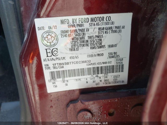 2012 Ford F350 Super Duty მანქანა იყიდება აუქციონზე, vin: 1FT8W3BT7CEC36632, აუქციონის ნომერი: 12629471