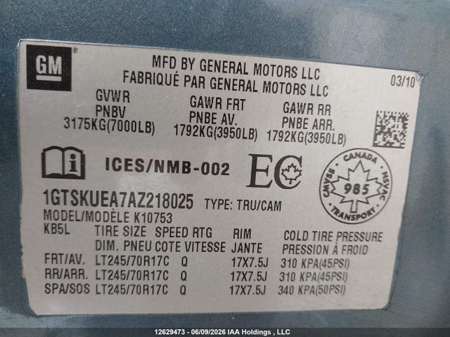 Продажа на аукционе авто 2010 Gmc Sierra 1500 Sl, vin: 1GTSKUEA7AZ218025, номер лота: 12629473