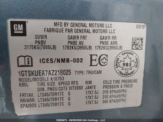 Продажа на аукционе авто 2010 Gmc Sierra 1500 Sl, vin: 1GTSKUEA7AZ218025, номер лота: 12629473