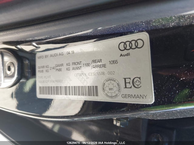 12629475 :رقم المزاد ، WAUB1GFF7KA095502 vin ، 2019 Audi S3 2.0t Progressiv مزاد بيع