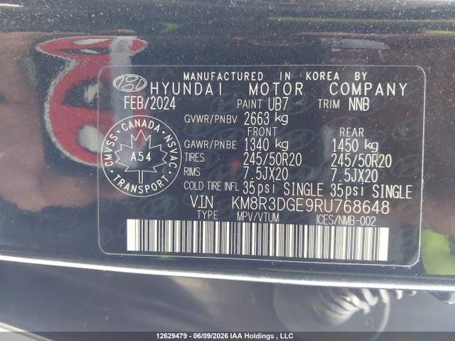 Продаж на аукціоні авто 2024 Hyundai Palisade Urban 8-passenger Seating, vin: KM8R3DGE9RU768648, номер лоту: 12629479