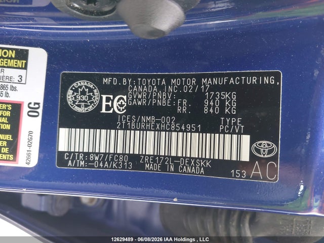2T1BURHEXHC854951 Toyota COROLLA SE