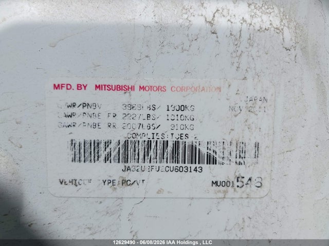 Продаж на аукціоні авто 2012 Mitsubishi Lancer Es/es Sport, vin: JA32U2FU2CU603143, номер лоту: 12629490