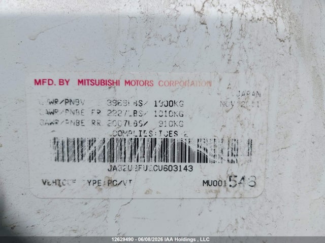 Продаж на аукціоні авто 2012 Mitsubishi Lancer Es/es Sport, vin: JA32U2FU2CU603143, номер лоту: 12629490