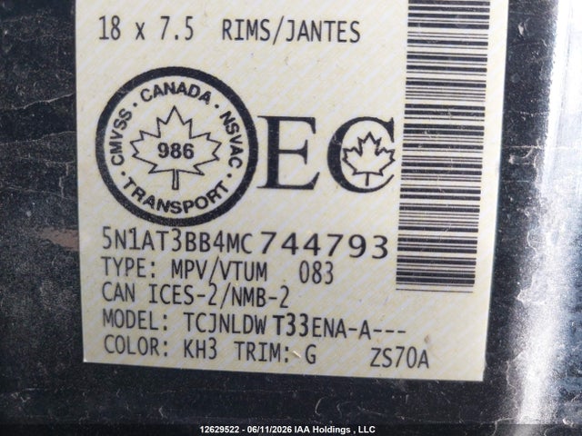 Продаж на аукціоні авто 2021 Nissan Rogue Sv, vin: 5N1AT3BB4MC744793, номер лоту: 12629522