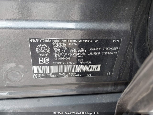 Aukcja sprzedaży 2021 Toyota Rav4, vin: 2T3B1RFV4MC242631, numer aukcji: 12629541