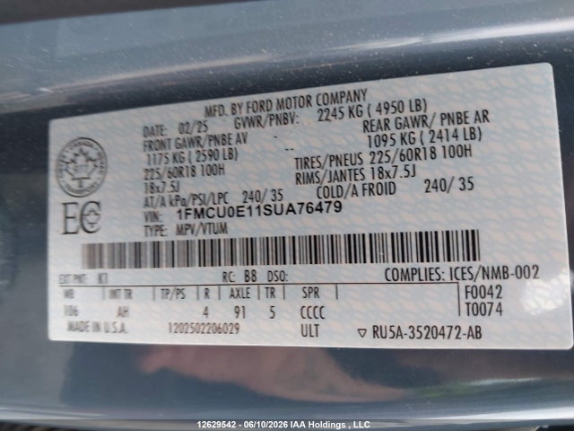 1FMCU0E11SUA76479 Ford Escape Phev