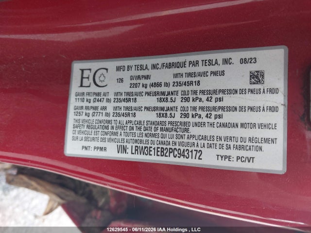 LRW3E1EB2PC943172 Tesla MODEL 3