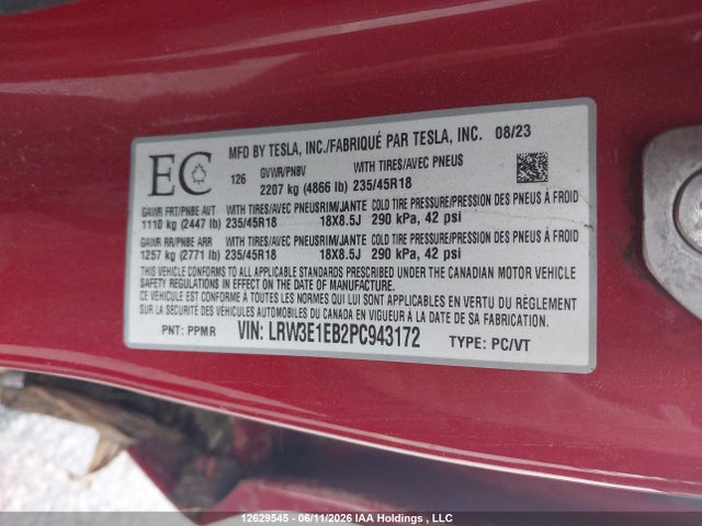 LRW3E1EB2PC943172 Tesla MODEL 3