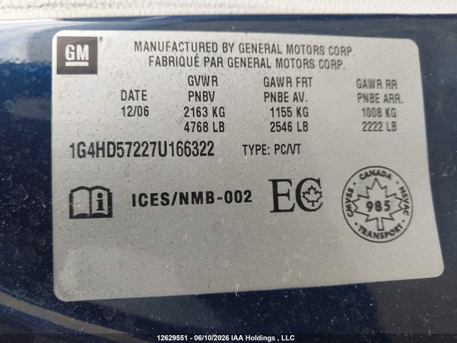 Aukcja sprzedaży 2007 Buick Lucerne Cxl, vin: 1G4HD57227U166322, numer aukcji: 12629551
