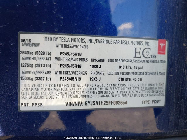 5YJSA1H25FF092654 Tesla Model S 85d