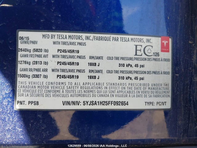 5YJSA1H25FF092654 Tesla Model S 85d