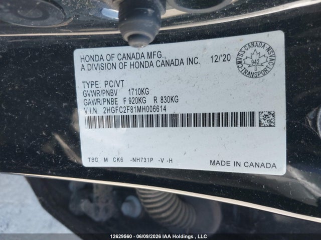 Aukcja sprzedaży 2021 Honda Civic Sport, vin: 2HGFC2F81MH006614, numer aukcji: 12629560