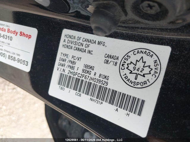Honda Civic Lx 2018 2HGFC2F67JH039529 Image 9