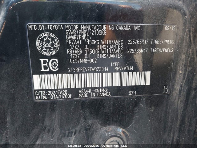 2T3RFREV7FW373314 Toyota Rav4 Xle