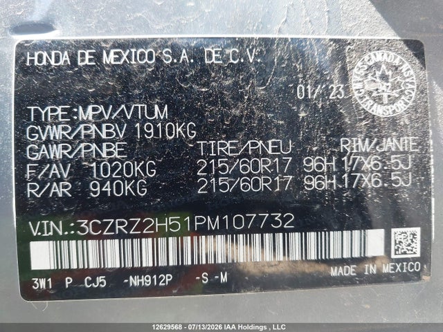 Aukcja sprzedaży 2023 Honda Hr-v Sport, vin: 3CZRZ2H51PM107732, numer aukcji: 12629568