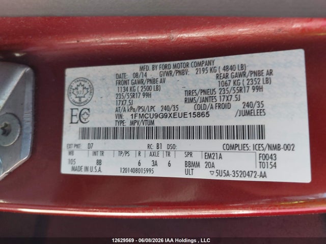 Ford Escape 2014 1FMCU9G9XEUE15865 Image 9