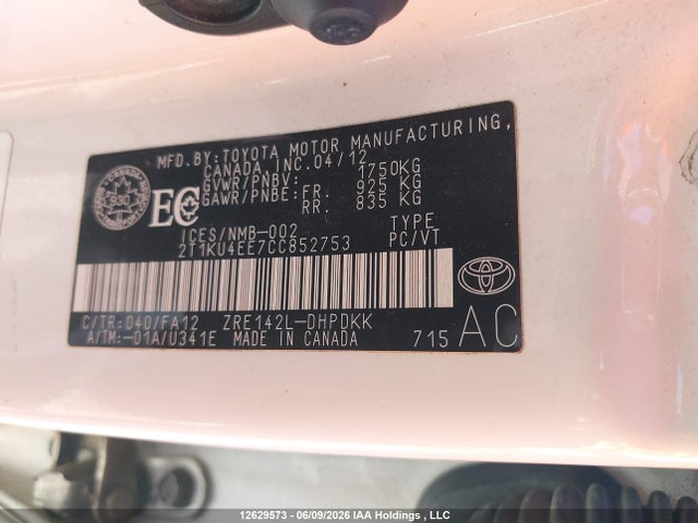 Aukcja sprzedaży 2012 Toyota Corolla Matrix, vin: 2T1KU4EE7CC852753, numer aukcji: 12629573