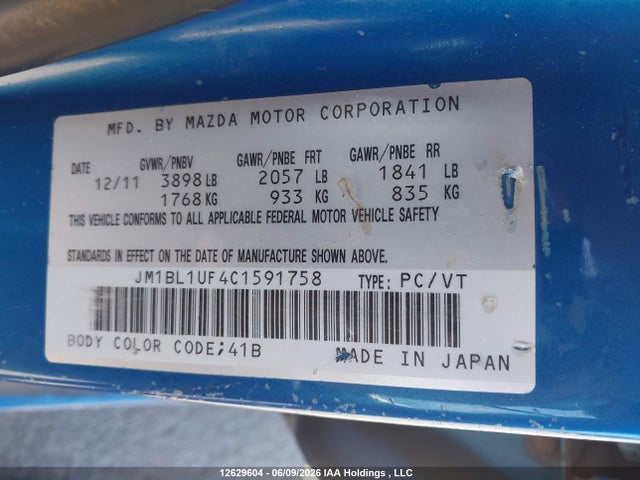12629604 :رقم المزاد ، JM1BL1UF4C1591758 vin ، 2012 Mazda 3 I مزاد بيع