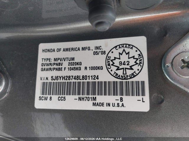 2008 Honda Element Ex მანქანა იყიდება აუქციონზე, vin: 5J6YH28748L801124, აუქციონის ნომერი: 12629609
